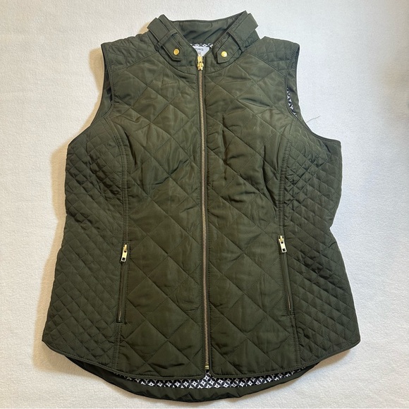 crown & ivy Jackets & Blazers - Crown & Ivory Quilted Vest Gold Zip Accents Olive Green Size Large